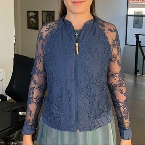 La Perla Light Blue Long Sleeve Lace Top